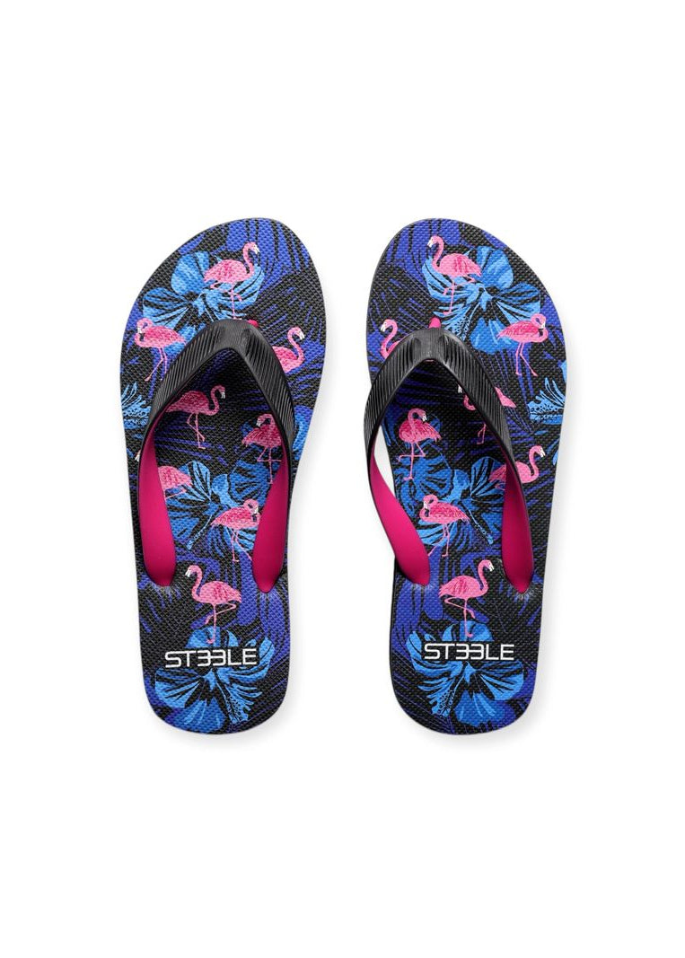 BLACK/FUCHSIA FLAMINGOS PRINTED FLIP FLOP
