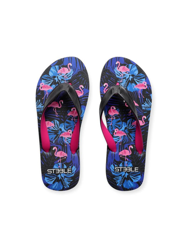 BLACK/FUCHSIA FLAMINGOS PRINTED FLIP FLOP