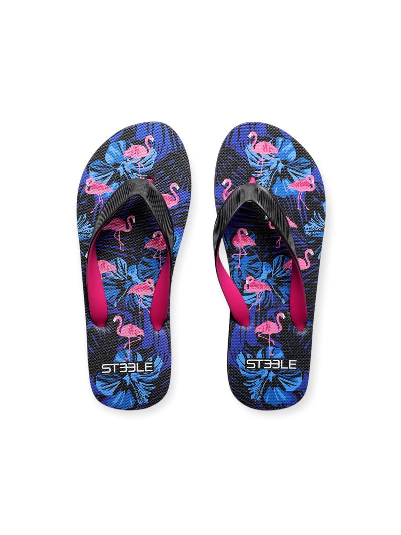 BLACK/FUCHSIA FLAMINGOS PRINTED FLIP FLOP