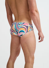 TEAL/MULTI SWIRLS PRINTED SWIM BRIEF ST-8015-35