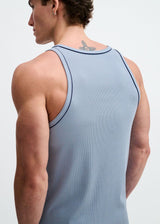 CERULEAN/NAVY RIB STRETCH COTTON/TENCEL TANK W/FINE PIPING DETAIL STA-16011