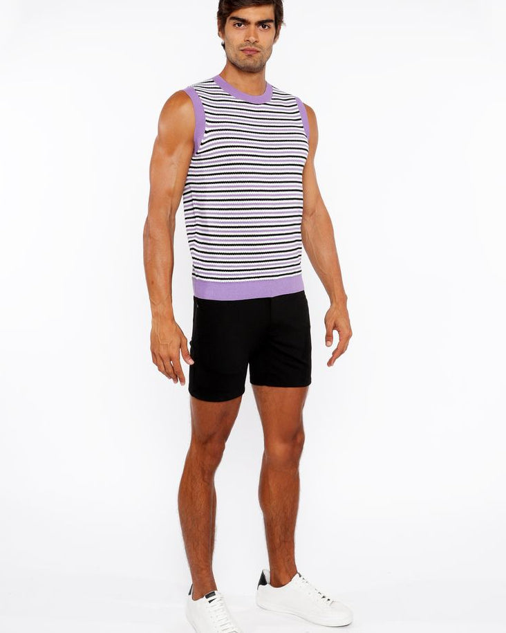 LILAC/MIDNIGHT STRIPE OPEN KNIT VEST ST-24302