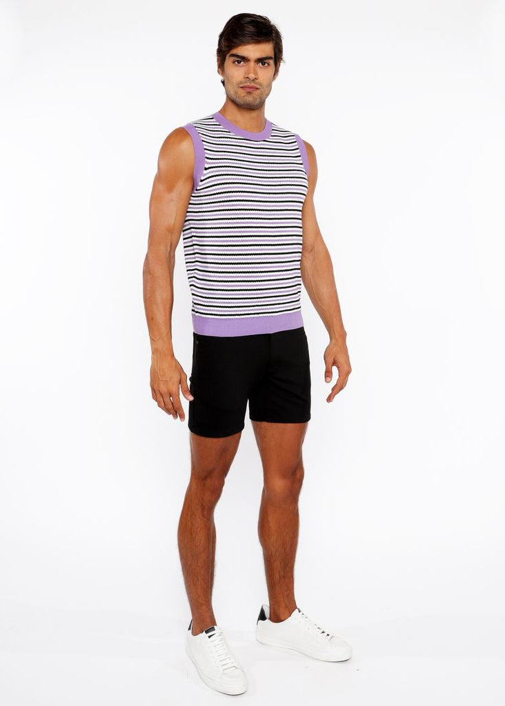 LILAC/MIDNIGHT STRIPE OPEN KNIT VEST ST-24302