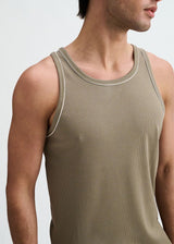 RANGER/WHITE RIB STRETCH COTTON/TENCEL TANK W/FINE PIPING DETAIL STA-16011