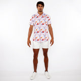 ECRU/GOLD BLOSSOMS 3D PRINT COTTON JERSEY KNIT SHORT SLEEVE SHIRT W/CONTRAST STRIPE PLACKET ST-9328