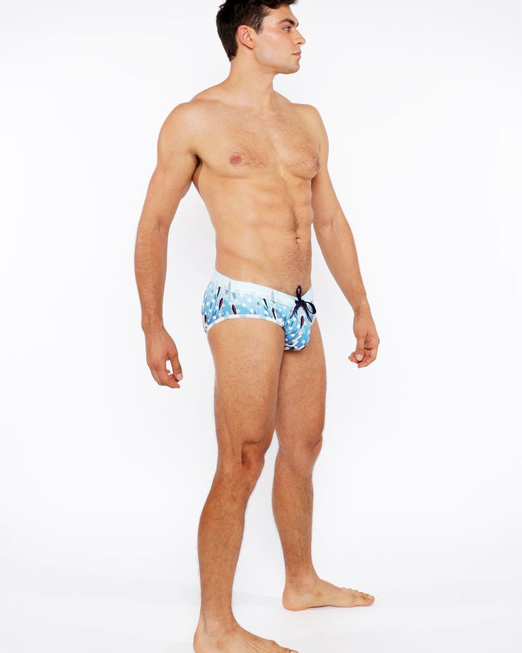 CLOUD/NAVY DOTS FLORAL PRINTED SWIM BRIEF ST-8015-25