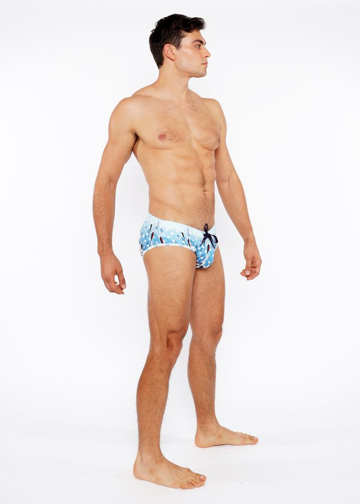 CLOUD/NAVY DOTS FLORAL PRINTED SWIM BRIEF ST-8015-25