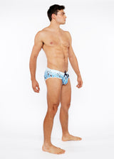 CLOUD/NAVY DOTS FLORAL PRINTED SWIM BRIEF ST-8015-25