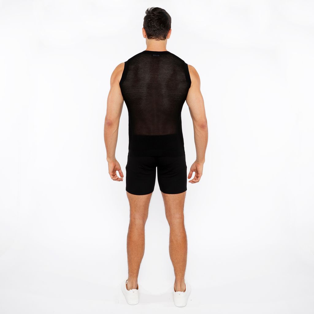 BLACK POINTELLE TUX OPEN KNIT KNITTED VEST ST-24299