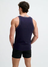 NAVY/WHITE RIB STRETCH COTTON/TENCEL TANK W/FINE PIPING DETAIL STA-16011