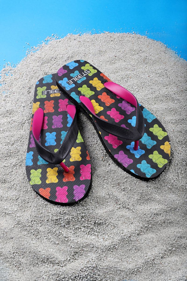 BLACK/FUCHSIA GUMMY BEARS PRINTED FLIP FLOP