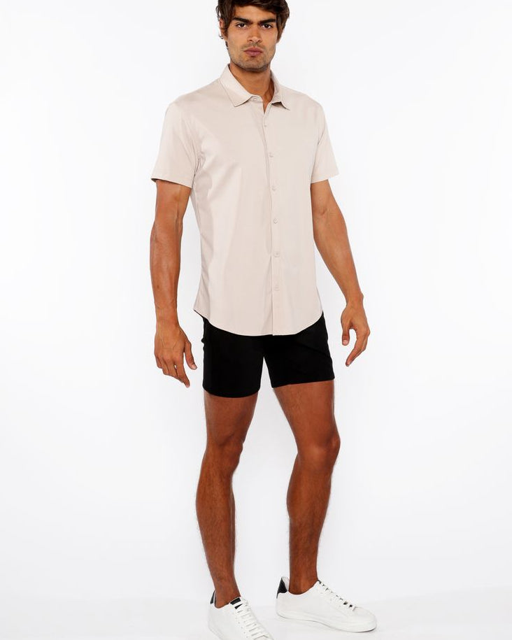 MUSHROOM SOLID STRETCH JERSEY KNIT SHORT SLEEVE SHIRT ST-963-03