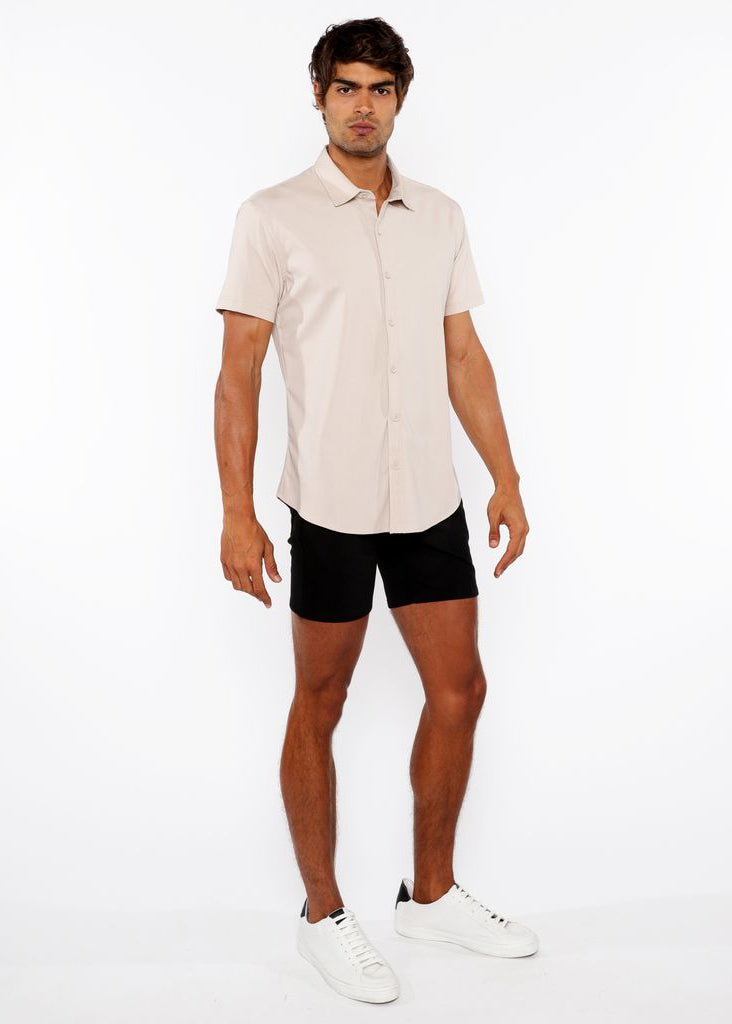 MUSHROOM SOLID STRETCH JERSEY KNIT SHORT SLEEVE SHIRT ST-963-03