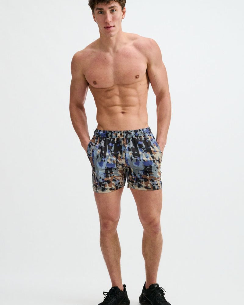 CEMENT/SAND ABSTRACT PRINTED MESH STRETCH PERFORMANCE SHORTS ST-1469-07