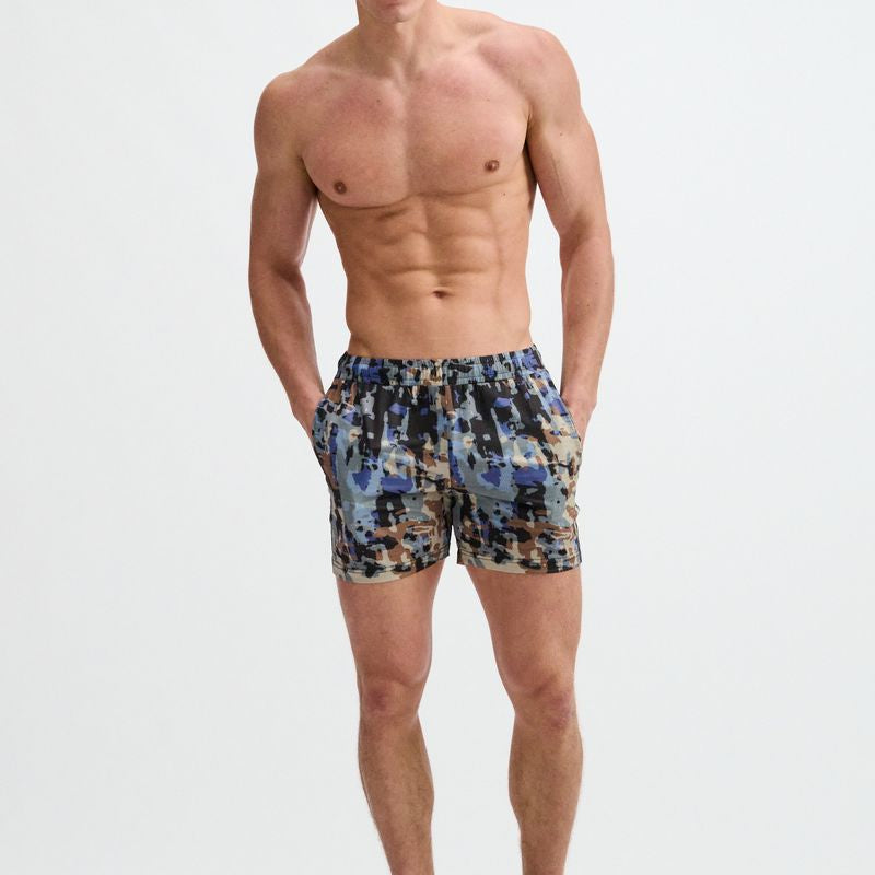 CEMENT/SAND ABSTRACT PRINTED MESH STRETCH PERFORMANCE SHORTS ST-1469-07