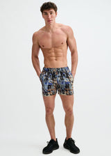 CEMENT/SAND ABSTRACT PRINTED MESH STRETCH PERFORMANCE SHORTS ST-1469-07