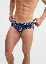 NAVY/THISTLE SWIRLS PRINTED SWIM BRIEF ST-8015-36