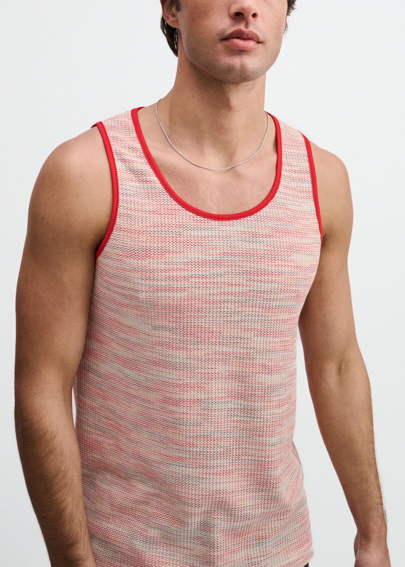 POPPY SPACE DYE TEXTURED STRETCH KNIT TANK ST-11142