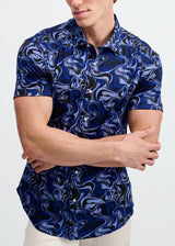NAVY/THISTLE SWIRLS PRINTED COTTON KNIT JERSEY SHORT SLEEVE SHIRT ST-9368