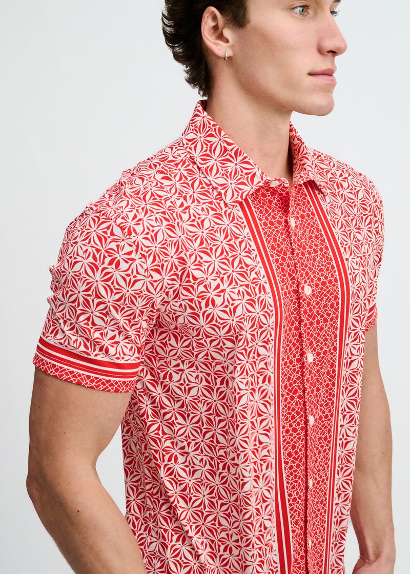CAYENNE/WHITE DUO-PATTERN EDGE PRINT COTTON KNIT JERSEY SHORT SLEEVE SHIRT ST-9373