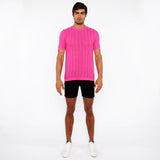 HOT PINK TEXTURED KNITTED CREW TEE ST-24304