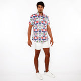 SLATE/SIENNA FLORAL PRINTED COTTON KNIT JERSEY SHORT SLEEVE SHIRT ST-9338