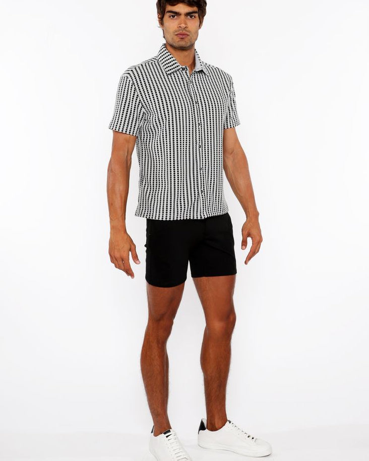 GREY/FATIGUE STRIPE STRETCH OPEN KNIT SHORT SLEEVE SHIRT ST-24062
