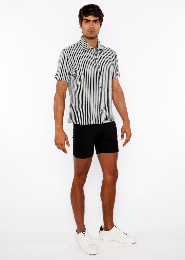 GREY/FATIGUE STRIPE STRETCH OPEN KNIT SHORT SLEEVE SHIRT ST-24062