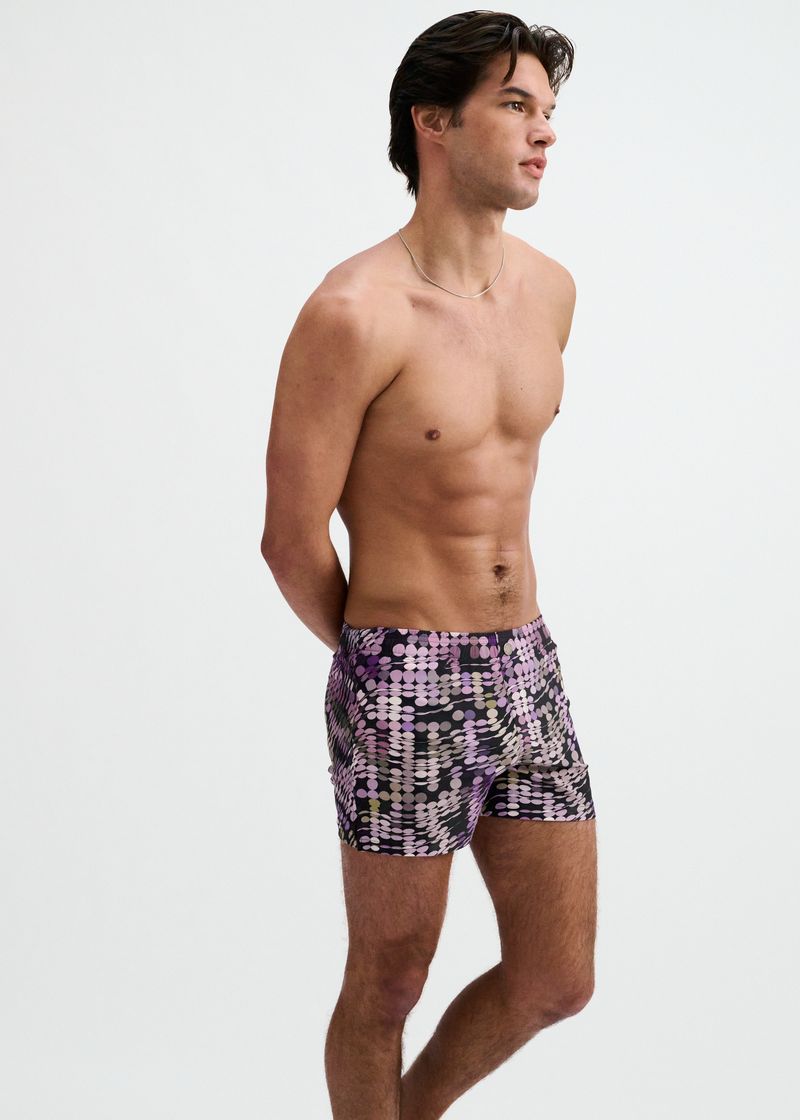PURPLE/ALOE WAVES PRINTED SWIM SHORTS W/MESH BRIEF LINING ST-8024-14