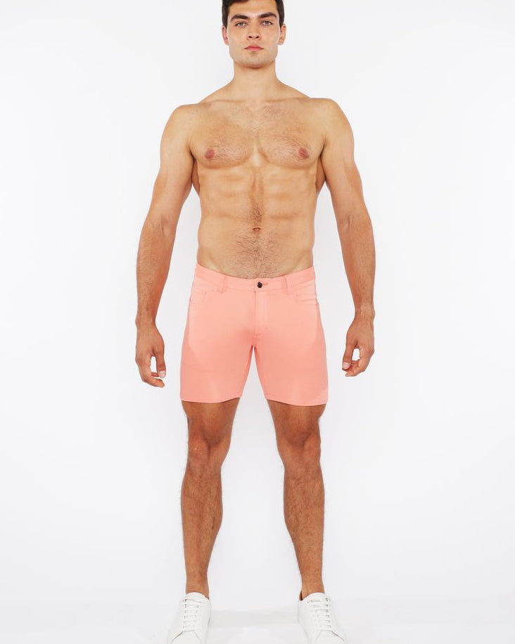 PEACH AMBER 5" INSEAM SOLID STRETCH KNIT JEANS SHORTS ST-1932
