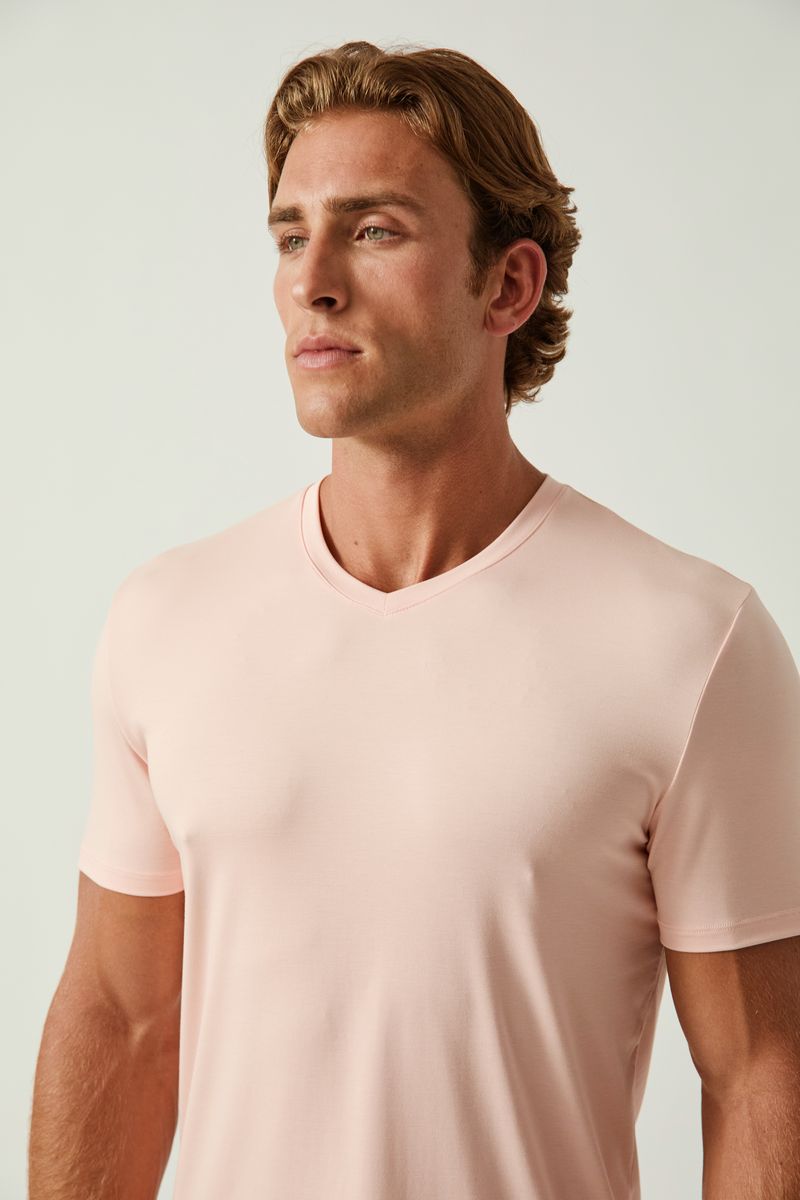 PINK SALT SOLID STRETCH MODAL V- NECK TEE ST-9010