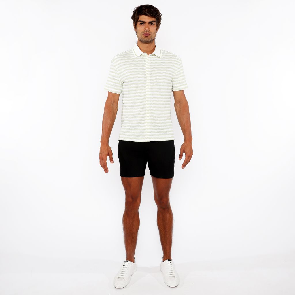 SPEARMINT/WHITE STRETCH OPEN KNIT STRIPES SHORT SLEEVE SHIRT W/ RIB COLLAR ST-24069