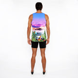 PURPLE/FUCHSIA TROPICS PRINTED STRETCH MESH TANK TOP ST-11134
