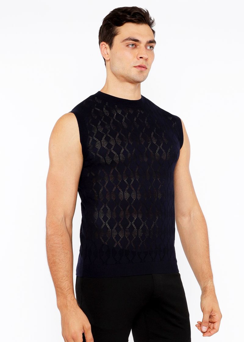NAVY DIAMOND POINTELLE KNITTED VEST ST-24301