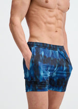 BLUE/NAVY ABSTRACT PRINTED MESH STRETCH PERFORMANCE SHORTS ST-1469-12