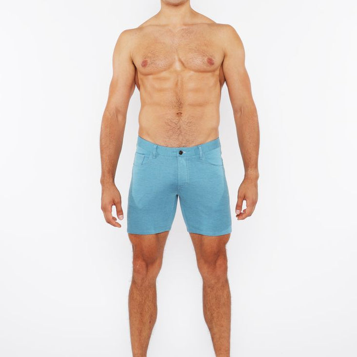OASIS TEAL 5" INSEAM SOLID STRETCH KNIT JEANS SHORTS ST-1932