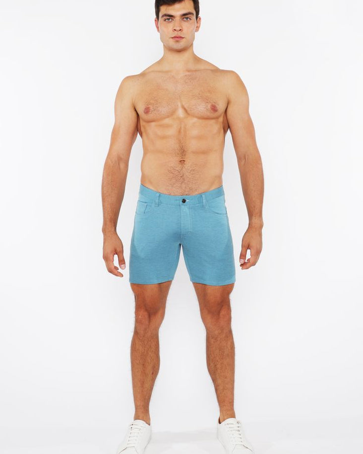 OASIS TEAL 5" INSEAM SOLID STRETCH KNIT JEANS SHORTS ST-1932