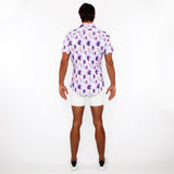 PURPLE/JADE ROSES 3D PRINT COTTON JERSEY KNIT SHORT SLEEVE SHIRT W/CONTRAST STRIPE PLACKET ST-9325