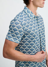 SLATE/BLUE FLORAL PRINTED OPEN KNIT STRETCH SHORT SLEEVE SHIRT ST-48077