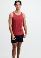 CARMINE/WHITE RIB STRETCH COTTON/TENCEL TANK W/FINE PIPING DETAIL STA-16011