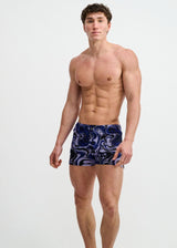 NAVY/THISTLE SWIRLS PRINTED SWIM SHORTS W/MESH BRIEF LINING ST-8024-16