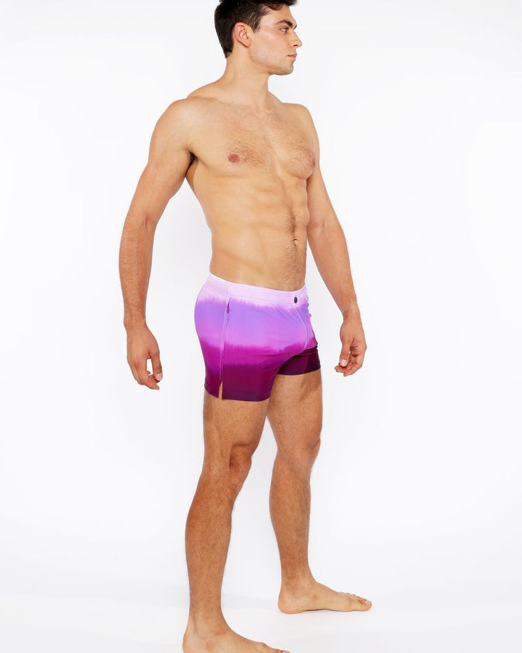 FUCHSIA GRADIENT PRINTED SWIM SHORT W/MESH BRIEF LINING ST-8024-05