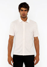 PARFAIT/WHITE STRETCH OPEN KNIT STRIPES SHORT SLEEVE SHIRT W/ RIB COLLAR ST-24069