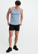 CERULEAN/NAVY RIB STRETCH COTTON/TENCEL TANK W/FINE PIPING DETAIL STA-16011