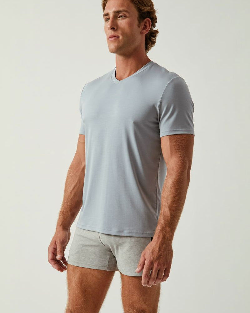 MINERAL BLUE SOLID STRETCH MODAL V- NECK TEE ST-9010