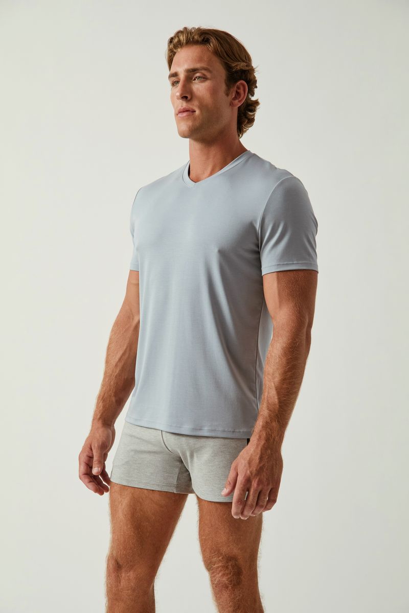 MINERAL BLUE SOLID STRETCH MODAL V- NECK TEE ST-9010