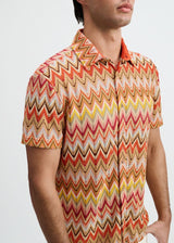 CAMEL/RUST OPEN KNIT STRETCH CHEVRON SHORT SLEEVE SHIRT ST-24079
