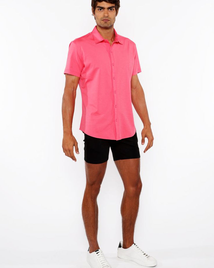 PINK PEONY SOLID STRETCH JERSEY KNIT SHORT SLEEVE SHIRT ST-963-03