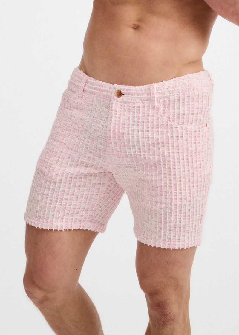 CREPE PINK 5" INSEAM TWEED-LOOK JACQUARD STRETCH KNIT JEANS SHORTS ST-1932-102