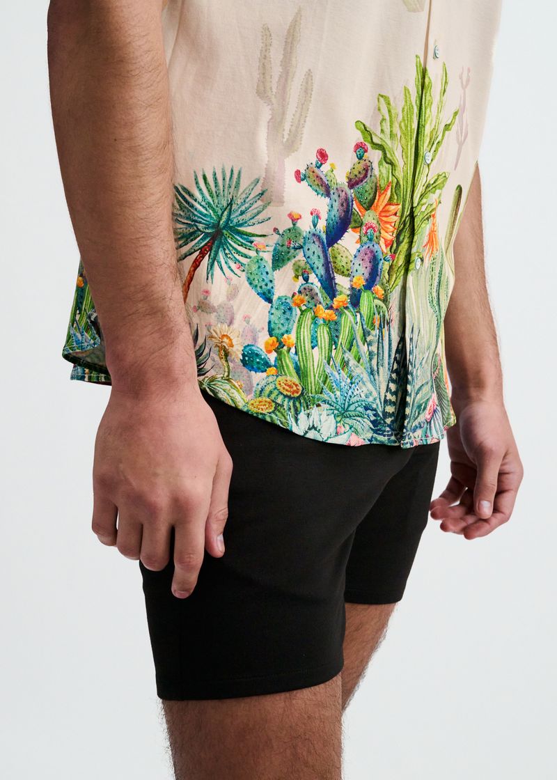 SORBET/GREEN CACTUS ENGINEERED BORDER PRINT COTTON KNIT JERSEY SHORT SLEEVE SHIRT ST-9354